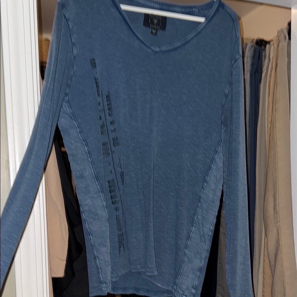 Guess Textured Blue V-Neck Top